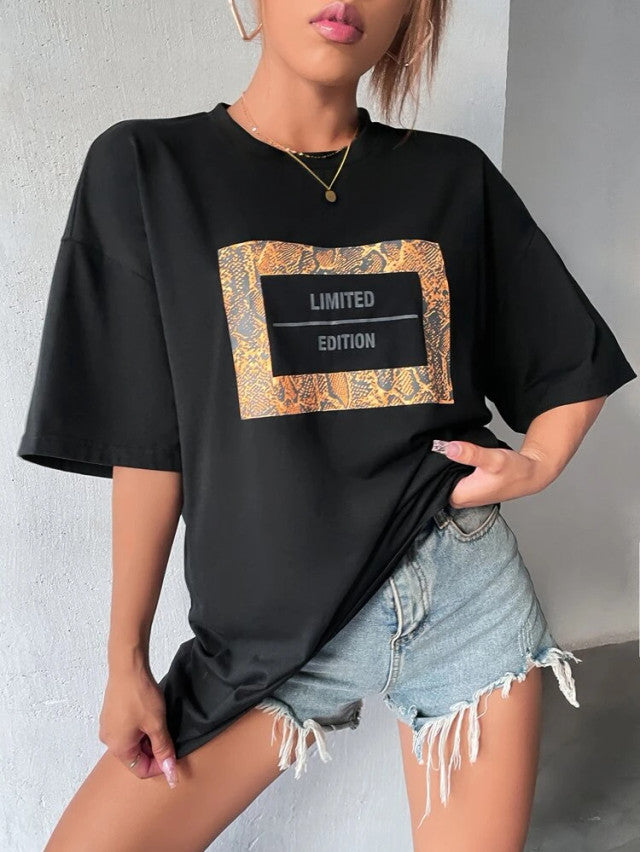 Fifth Avenue DIFT491 Boyfriend Oversized Fit Limited Edition Printed Womens T-Shirt - Black