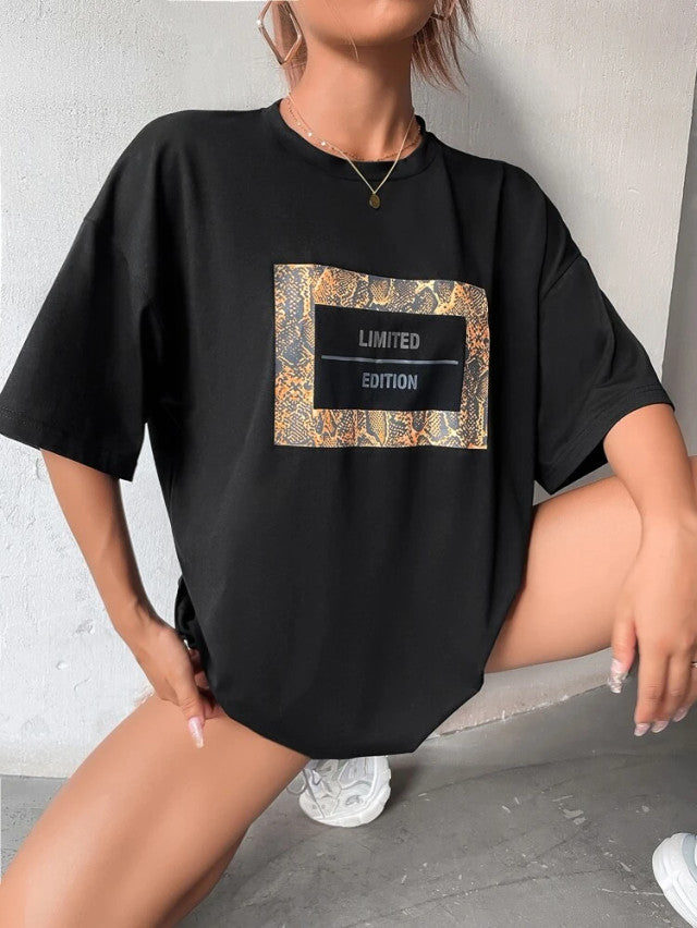 Fifth Avenue DIFT491 Boyfriend Oversized Fit Limited Edition Printed Womens T-Shirt - Black