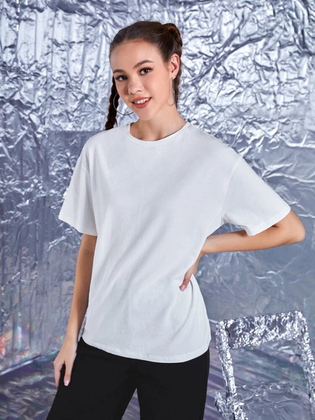 Fifth Avenue DIFT456 Boyfriend Oversized Fit Working On Myself Printed Womens T-Shirt White