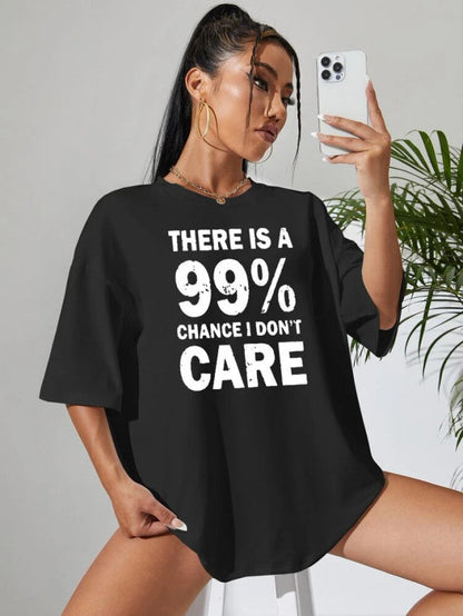 Fifth Avenue DIFT517 Boyfriend Oversized Fit Don't Care Printed Womens T-Shirt Black