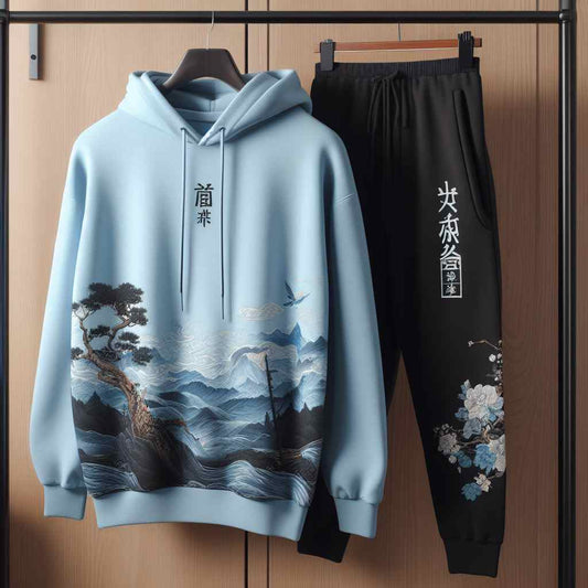 APL Hoodie and Pants Printed Set - GRUMAPLPS5 - Light Blue Black