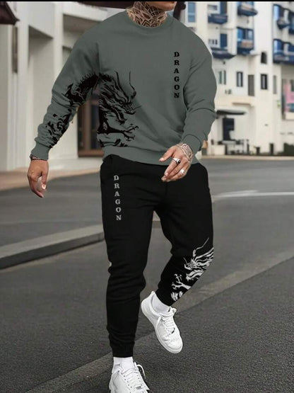 Sweatshirt and Pants Printed Set - GRUMSPS30 - Charcoal Black