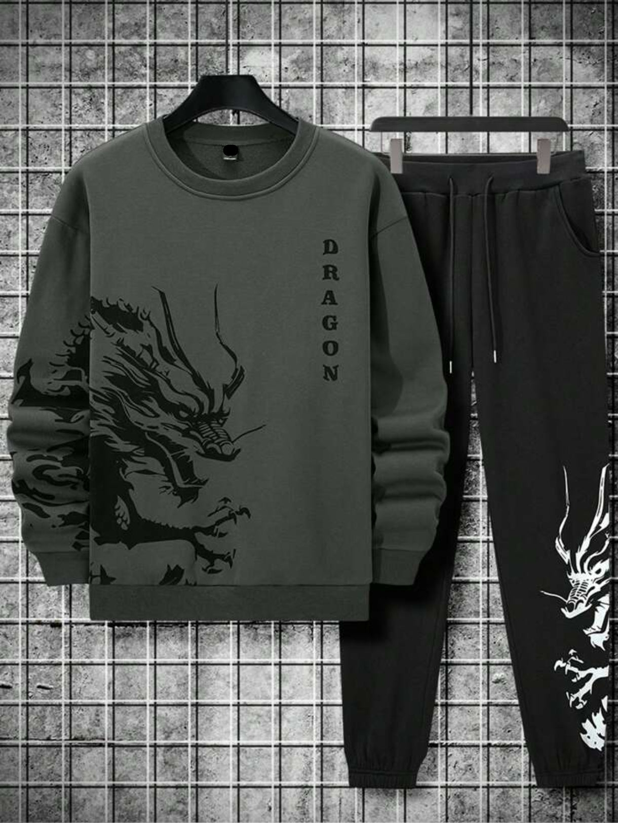 Sweatshirt and Pants Printed Set - GRUMSPS30 - Charcoal Black